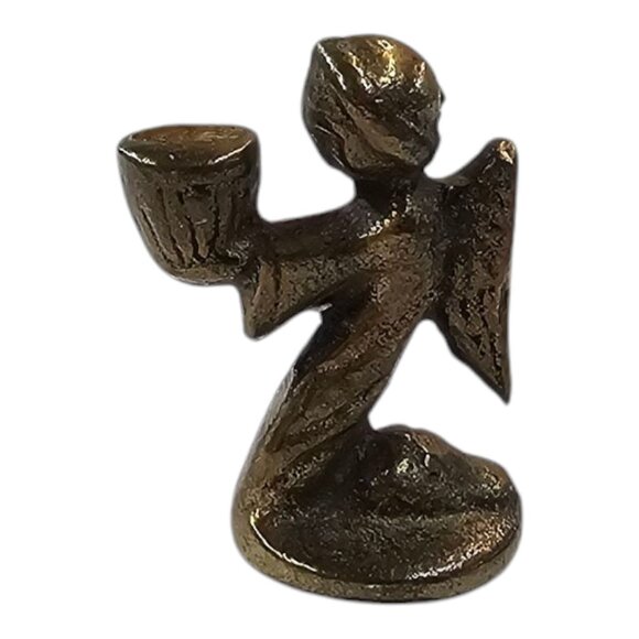 Praying Kneeling Angel Candle Holder 1.5" Miniature Vintage Brass Bronze Solid - Picture 4 of 11